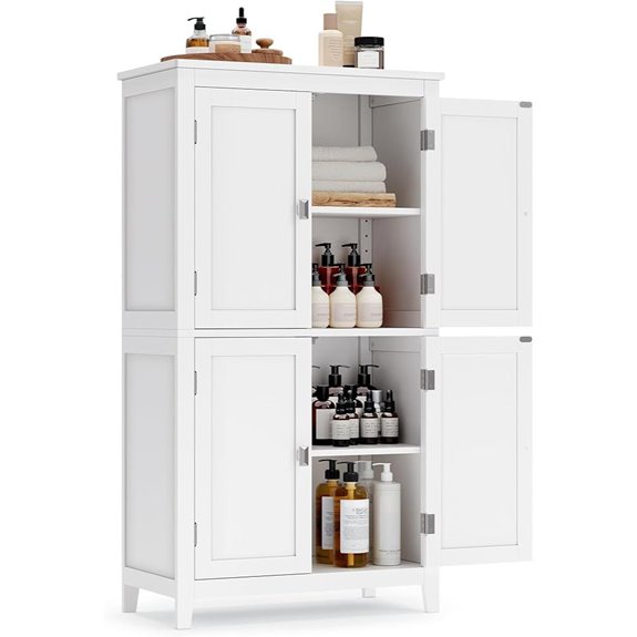 VASAGLE White Floor Storage Cabinet with 4 Doors