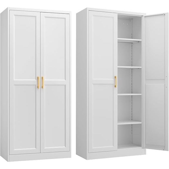 White Metal Kitchen Pantry Cabinet with Adjustable Shelves