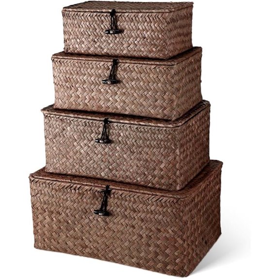 Woanger 4 Wicker Storage Baskets with Lids