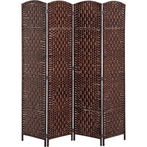 HOMCOM 4-Panel Wicker Room Divider Privacy Screen