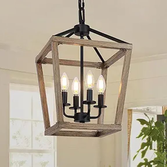 Rustic Farmhouse Chandelier with Wood and Metal Cage