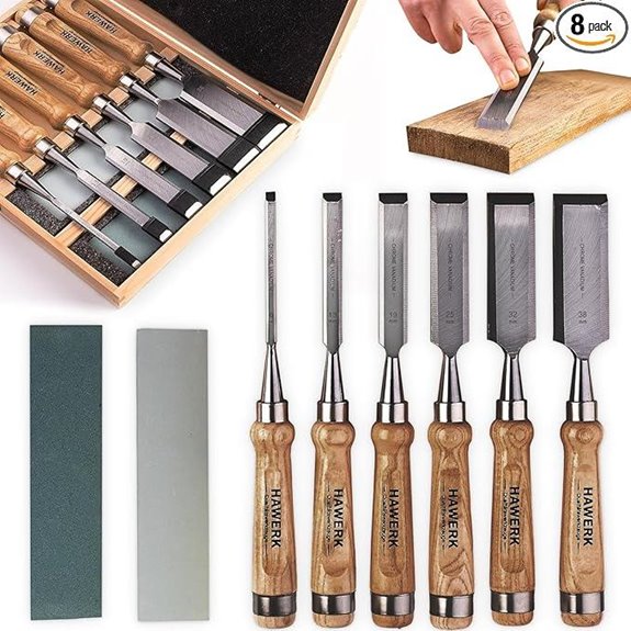 Wood Chisel Set with Wooden Case and Sharpening Stones