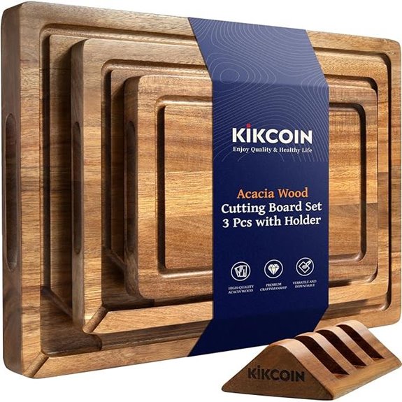 Kikcoin 3-Piece Wooden Cutting Board Set with Holder