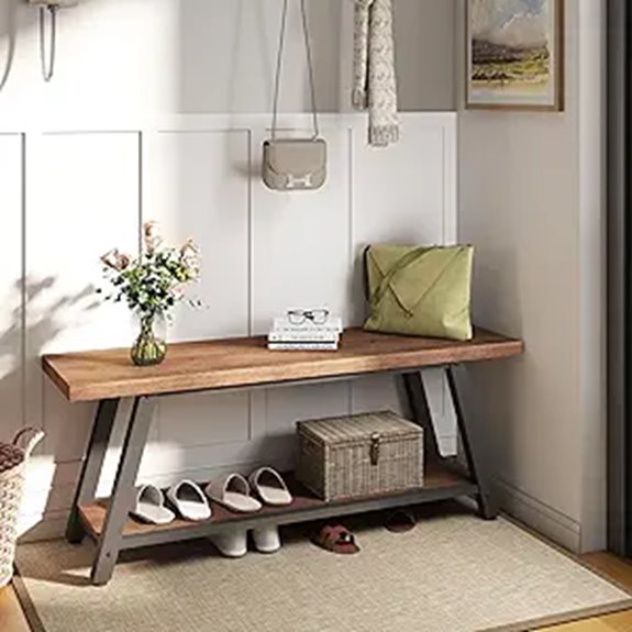 Wood Farmhouse Entryway Bench with Storage