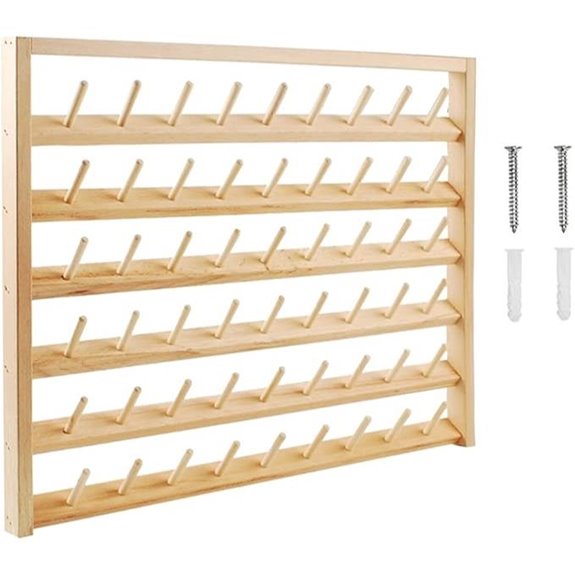 Wooden Thread Holder and Organizer with Hooks
