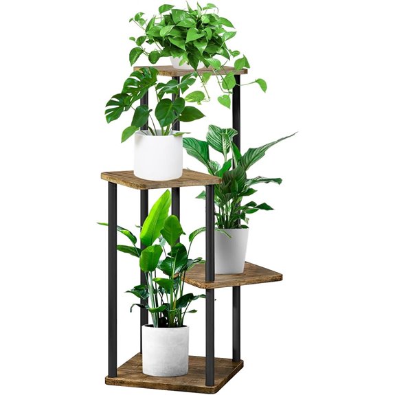 4-Tier Wooden Indoor Plant Stand with Metal Rack