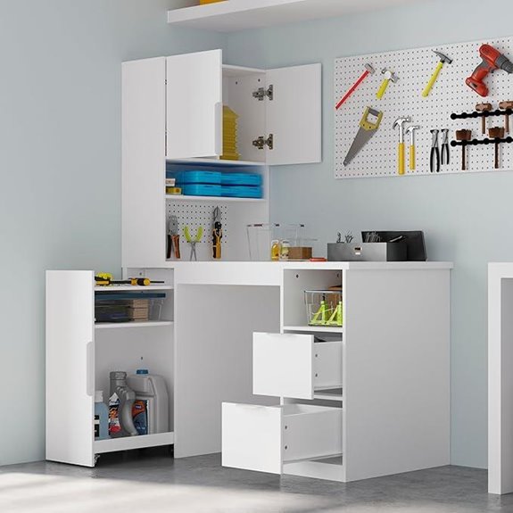 Woodtime Sewing Craft Table with Storage and Pegboard