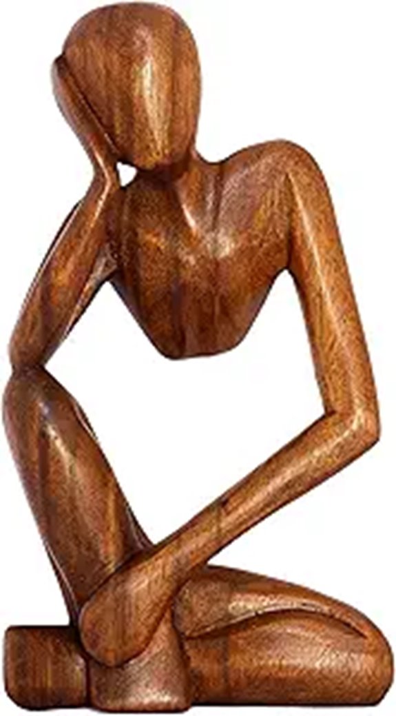 G6 Wooden Abstract Thinker Statue Hand Carved Decor