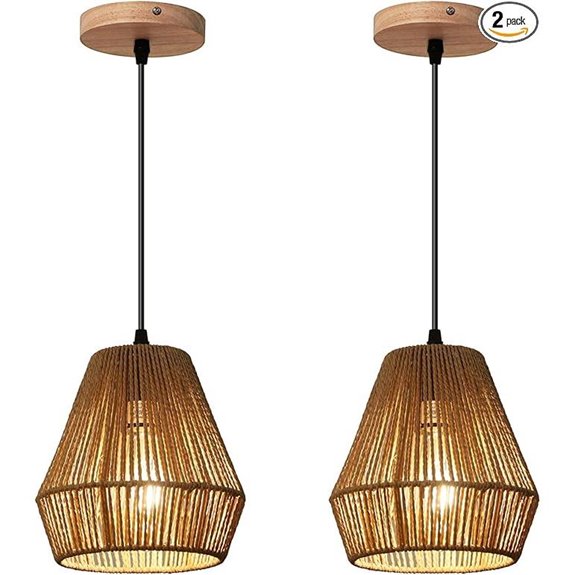 Woven Rattan Pendant Light Fixture 2 Pack