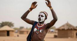 The Wodaabe tribe in Chad, men wear makeup and dance for hours competing to be chosen by women as partners
