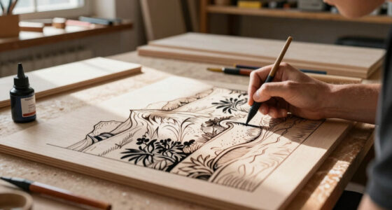 Uncanny Landscapes in Pen and Ink Span Wooden Panels by John Buck