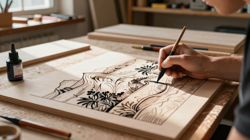 Uncanny Landscapes in Pen and Ink Span Wooden Panels by John Buck