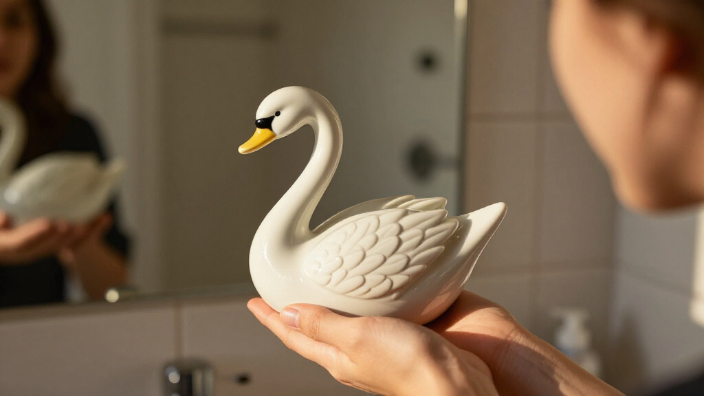 She Used A Ceramic Swan To Hide This Major Bathroom Eyesore