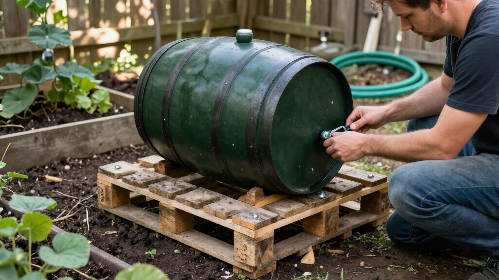 Man Uses Old Wood Pallets To Build A Backyard Rain Barrel Stand With An Impressive DIY